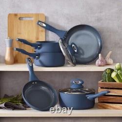 Cermalon 5-Piece Blue Frying Pan Saucepan Set Grey Sparkling Non-Stick Coating
