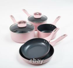 Cermalon 5-Piece Matt Blush Pink with Grey Sparkle Ceramic Non-Stick Pan Set