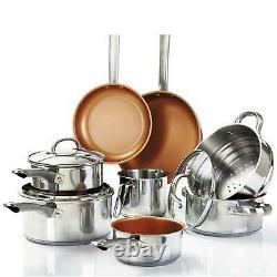 Cermalon 8 Pc Stainless Steel Non-Stick Copper Pan Set with 3 Glass Lids Steamer