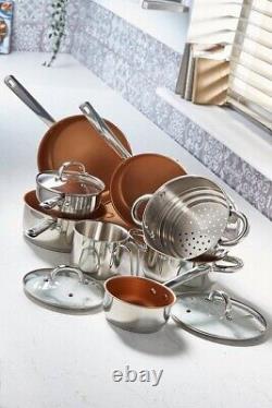 Cermalon 8 Piece Stainless Steel Non-Stick Copper Pan Set with 3 Glass Lids