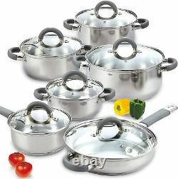 Chef Non Stick Cookware Induction Oven Safe Stainless Steel Cooking Pots 12 Pcs