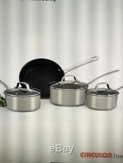 Circulon Genesis 4 Piece Set With Glass Lids Stainless Steel Pans Induction Safe