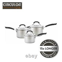 Circulon Total Stainless Steel 3 Piece Saucepan Set, Dishwasher Safe, 16/18/20cm
