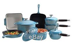 Cooks Professional Deluxe Cast Iron Cookware Complete 8 Piece Cooking Set. Blue