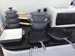 Cooks Professional Grey 8 Piece Cast Iron Pan Set Non Stick Enamel Coated