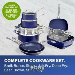 Cookware Bakeware Set Aluminum Durable Non-Stick Diamond Infused Blue 20-Piece