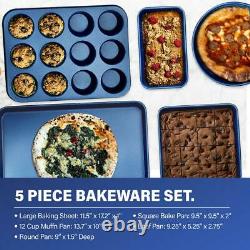 Cookware Bakeware Set Aluminum Durable Non-Stick Diamond Infused Blue 20-Piece