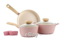 Cookware Pots Pans Set 5 Piece Pink Ceramic Frying Stockpot Kitchen Gift New