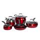 Cookware Set 11-Piece Non-Stick Hard-Anodized Aluminum Red with Glass Lid