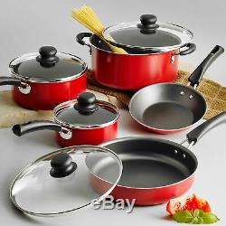 Cookware Set 9-Piece Pots and Pans Non-Stick Kitchen Cooking Stainless Steel Red