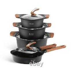 Cookware Set Non Stick Marble Granite 15 Piece Pots Pans Lids Saucepan Induction