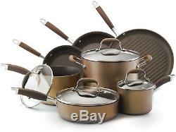 Cookware Set Nonstick Bronze Aluminum Pan Glass Lids Dishwasher Safe 11-Piece