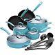 Cookware Set Pots Pans Ceramic Aluminum Blue 14 Pc Kitchen Nonstick Gift New