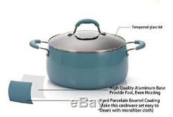 Cookware Set Pots Pans Ceramic Aluminum Blue 14 Pc Kitchen Nonstick Gift New
