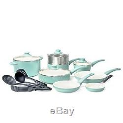 Cookware Set Pots Pans Turquoise 16 Piece Ceramic Nonstick Soft Grip Kitchen New