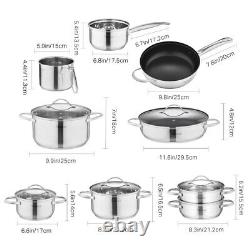 Cookware Set Stainless Steel 14 Piece Cooking Pot Pan Set Saucepan Non Stick Fry