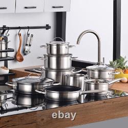 Cookware Set Stainless Steel 14 Piece Cooking Pot Pan Set Saucepan Non Stick Fry