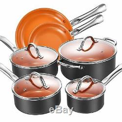 Copper 10 Pc Chef Cookware Set, Non Stick Pots and Pans Set Dishwasher Oven Safe