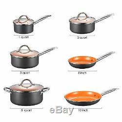 Copper 10 Pc Chef Cookware Set, Non Stick Pots and Pans Set Dishwasher Oven Safe