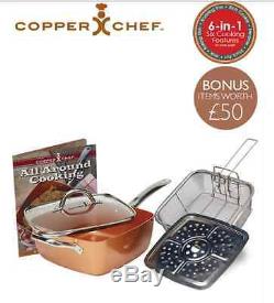 Copper Chef 6-in-1 Non Stick Cooking Pot Kitchen Roasting Pan Steamer Stock Wok