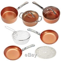 Copper Chef 9Pc Cookware Set Round Kitchenware Lids Pans Non-Stick Induction NEW