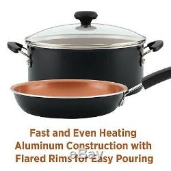 Copper Coating Cookware Non Stick Black Cooking Pot Pan Set Easy Clean Cook Home
