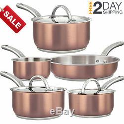 Copper Stainless Steel Cooking Pots Set 8-Piece Rustproof Pans and Oven-Safe FDA