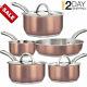 Copper Stainless Steel Cooking Pots Set 8-Piece Rustproof Pans and Oven-Safe FDA