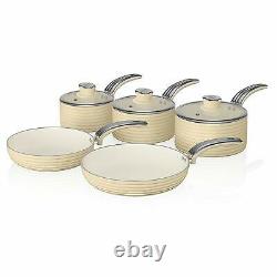 Cream Nonstick Kitchen Cooking Utensils Ceramic Aluminium 5 Piece Pots and Pans