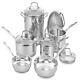 Cuisinart Stainless Steel Cookware Set Kitchen Pots And Pans 11-Piece Triply