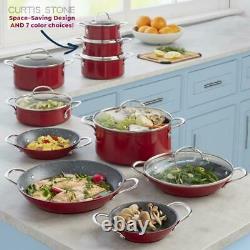 Curtis Stone 17-piece Dura-Pan Nonstick Nesting Cookware Set-Cherry Red