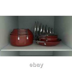 Curtis Stone 17-piece Dura-Pan Nonstick Nesting Cookware Set-Cherry Red NEW