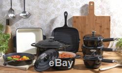 Deluxe Cast Iron Enamel Cookware Set Casserole Dish Griddle Pan 3 5 8 Piece