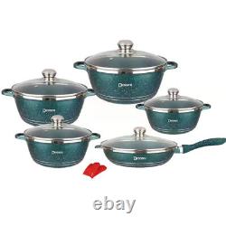 Die Casting 12pc Steel Non stick Cookware Set Pan Set with Glass Lids Kitchen UK