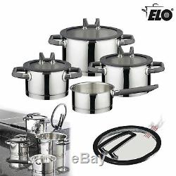 ELO German Black Pearl 7 PC Stainless Steel Cookware Induction Cooktop Pot Set