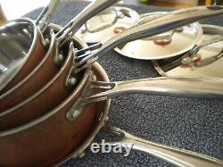 ETHOS 5 Piece copper pan set in super condition very expensive when new RG48ND