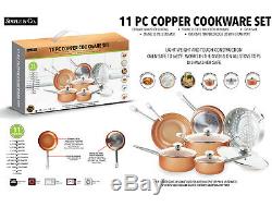 Essential Non-Stick 11 Pieces Copper Cookware Saucepan Set with induction & lid