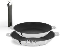 Frying Pan Set Non-Stick with Detachable Handle System, Stainless Steel (3-Piece)