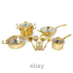 Gold Induction Cooking Pots Pans Frying Pan Cookware Set, Stainless Steel