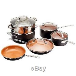 Gotham Steel Ceramic Non Stick Dishwasher Safe 10 Pc Cookware Set Pan Pot Copper