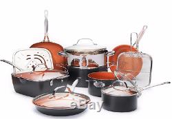 Gotham Steel Nonstick 15 Piece Kitchen Cooking Set Copper Pots and Pans NEW
