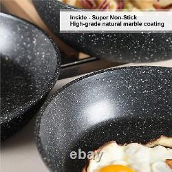 Granite Coated Pots & Frying Pans Set 12 Pcs Non Stick Cookware Bakelite Black