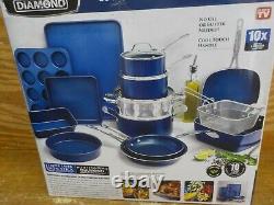 Granitestone Blue 20 Piece Pots and Pans Set, Complete Cookware & Bakeware Set w