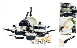 GreenPan Rio Healthy Ceramic Nonstick, Cookware Pots and Pans Set, 16-Piece, Bla