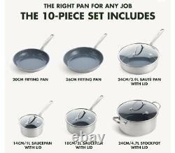 GreenPan Treviso Healthy Ceramic Non-Stick Stainless Steel Cookware 10pc Rrp£200