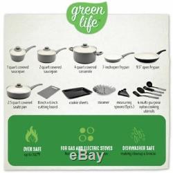 Green Life Toxin-Free Ceramic Nonstick 18-Piece Gray Cookware Set Pots & Pans