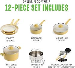 Greenlife Soft Grip Healthy Ceramic Nonstick 12 Piece Cookware Pots and Pans Set