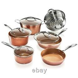 Hammered Copper 10-Piece Aluminum Non-Stick Cookware Set with Glass Lids