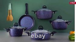 Hapistuff 9 Piece Nonstick Vivaldi Hitit Granite Cookware Pots/Pans Set- Blue