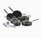 Hard Anodised 12 Piece Cookware Set, Non Stick, Amazon Basic, Black and Grey